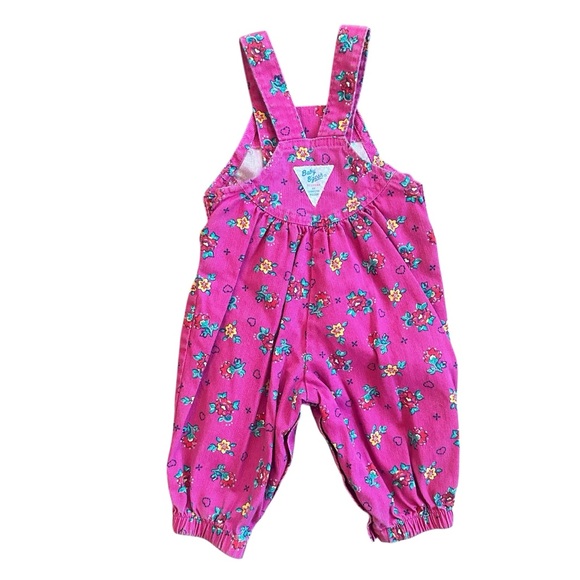 Vintage 90s OshKosh B'Gosh Vestbak Pink Flower & Heart Print Overalls Size 6/9mo - Picture 3 of 10